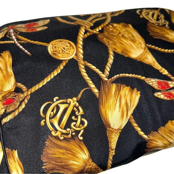 VTG Christian Dior Black Gold Monogram Logo Tassel Dragonfly Makeup Bag Case - Picture 10 of 15